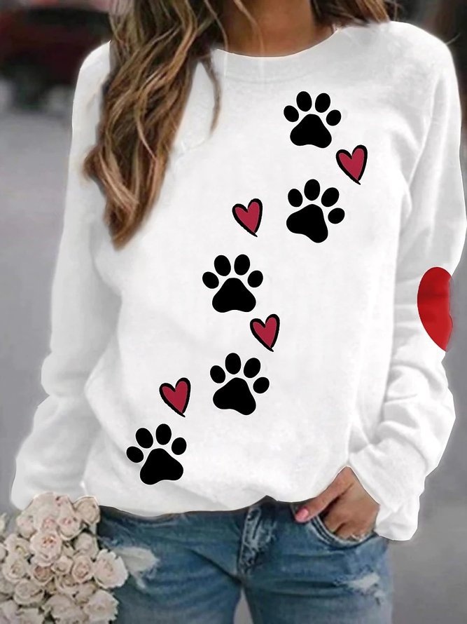 Damen Sweatshirt mit Pfotenabdrücken und Herzen R&B