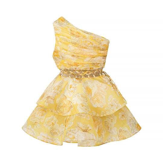 Damen Maxikleid mit asymmetrischem Schnitt und verspieltem Rüschendesign R&B