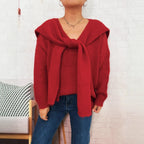 Damen lässiger Strickpullover mit abnehmbarer Kapuze und Knopfdetails R&B