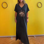Damen strandliches Maxikleid mit funkelndem Augendesign R&B