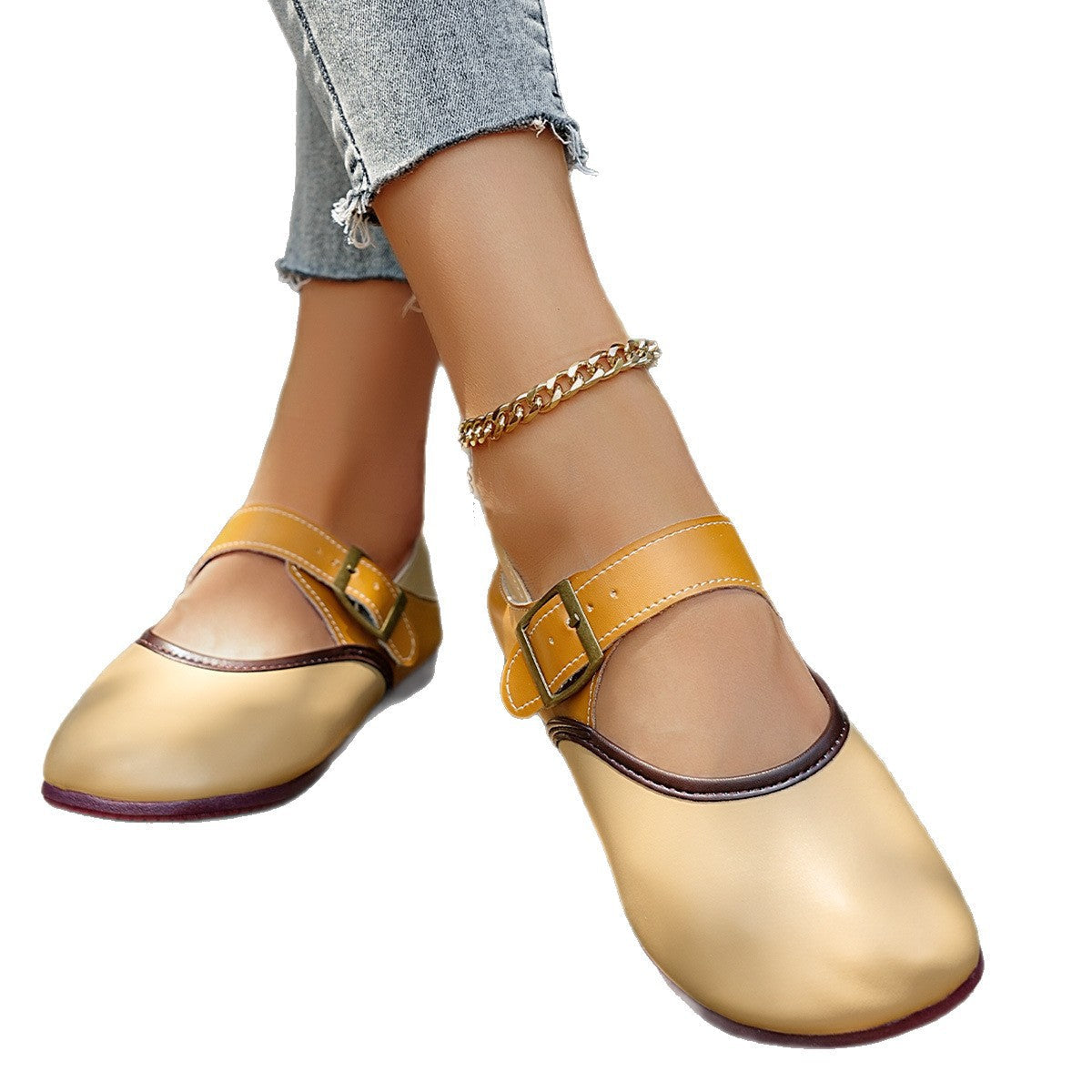 Damen modische Halbschuhe mit dekorativem Riemen und flexibler Sohle R&B