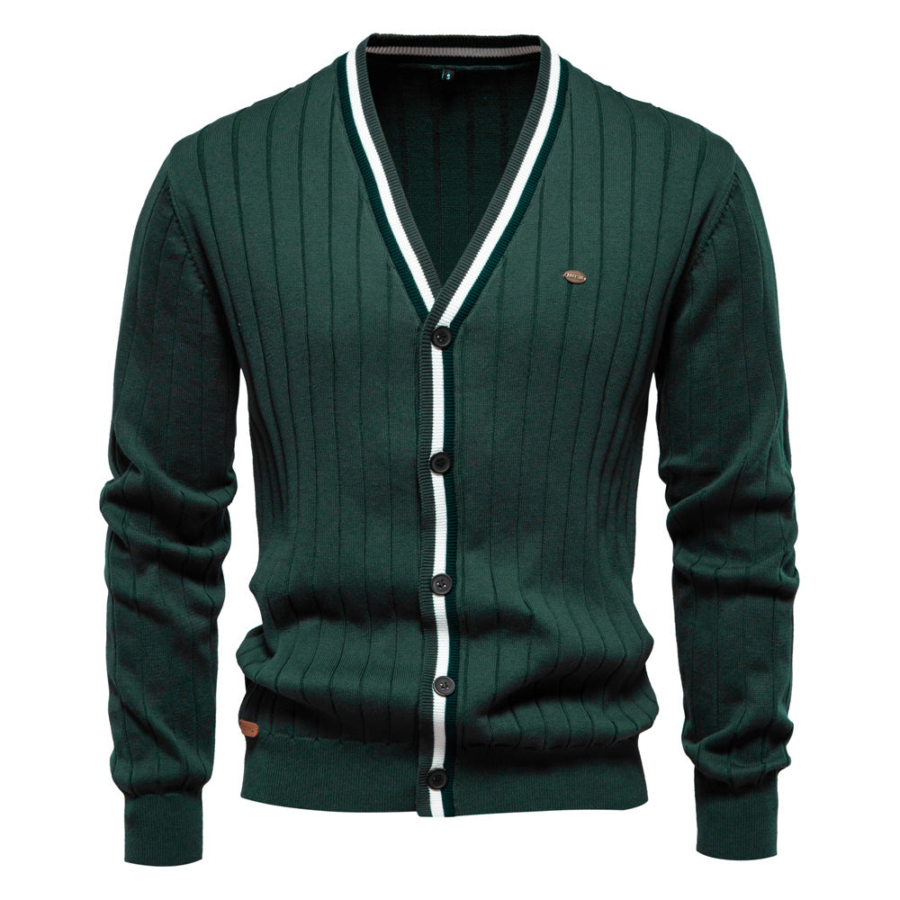 Herren Strickjacke mit elegantem V-Ausschnitt und feiner Rippstruktur R&B