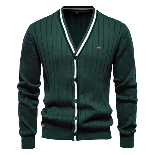 Herren Strickjacke mit elegantem V-Ausschnitt und feiner Rippstruktur R&B