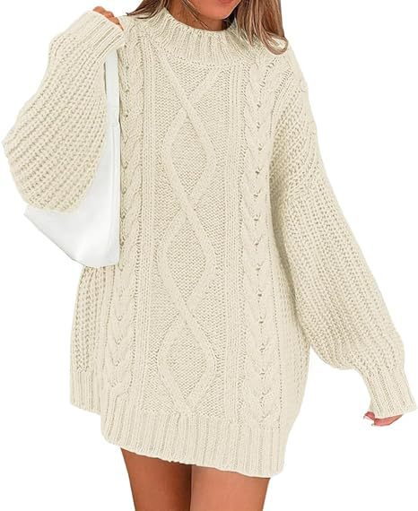 Damen Grobstrick Pulloverkleid mit asymmetrischem Saum und Zopfdesign R&B