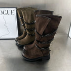 Damen Modische Stiefel mit praktischem Reißverschluss und eleganten Riemen R&B
