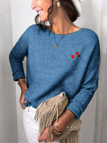 Damen Pullover mit Herzstickerei und modernem Strickmuster R&B
