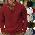 Herren nan strukturiertes Rugby-Pullover mit Stehkragen, Knopfleiste und Leder-Ellenbogenpatches R&B