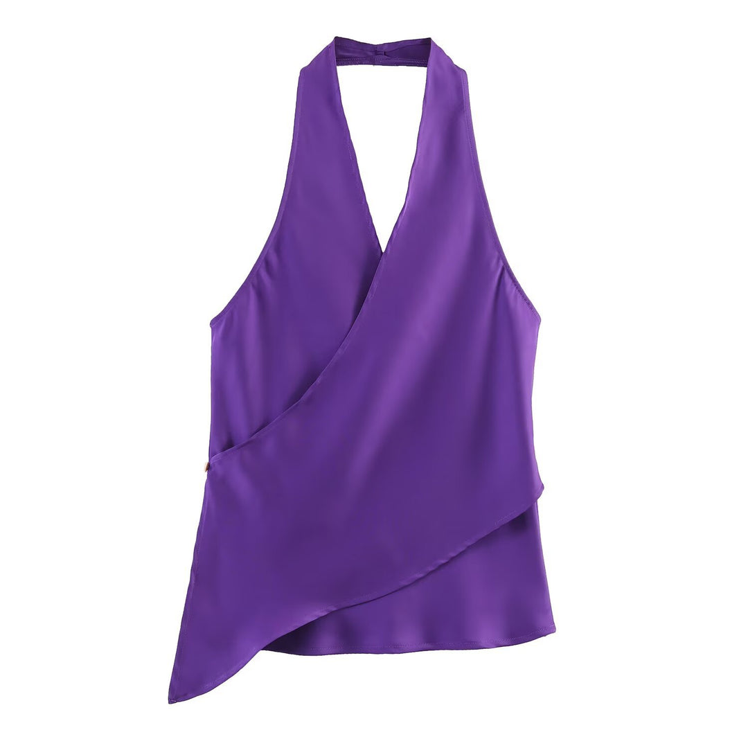 Damen elegantes Haltertop mit asymmetrischem Schnitt und schimmerndem Satinfinish R&B