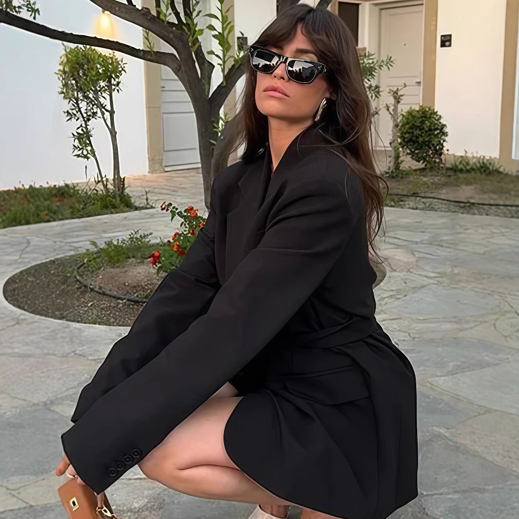 Damen Modischer Oversized Blazer mit Gürtel R&B
