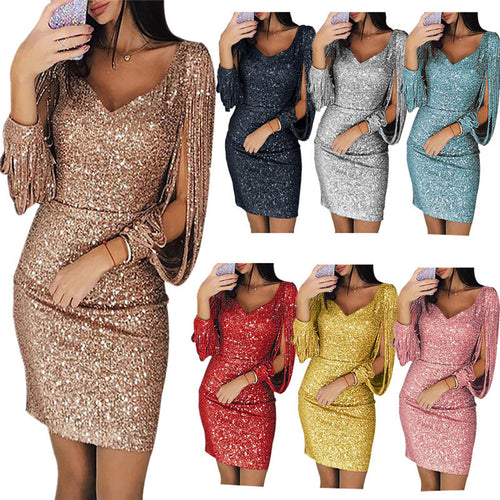 Damen Glitzerndes Cocktailkleid mit schimmernden Ärmeln R&B