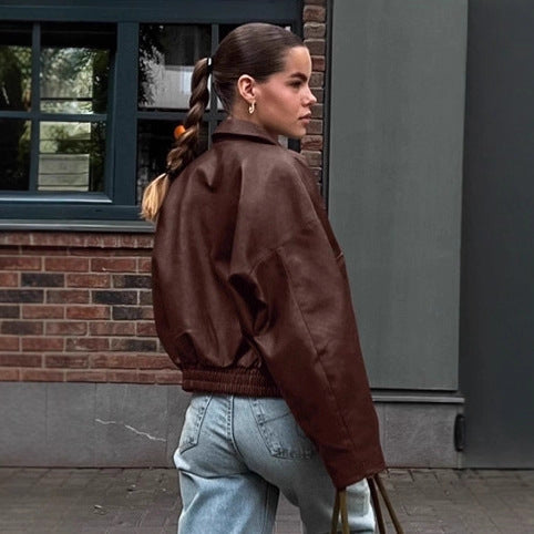 Damen Kunstlederjacke im leicht Oversized-Schnitt mit praktischen Taschen und elastischer Taille R&B