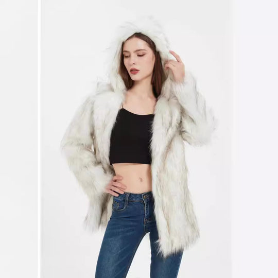 Damen Coole und lässige Kunstpelzjacke R&B