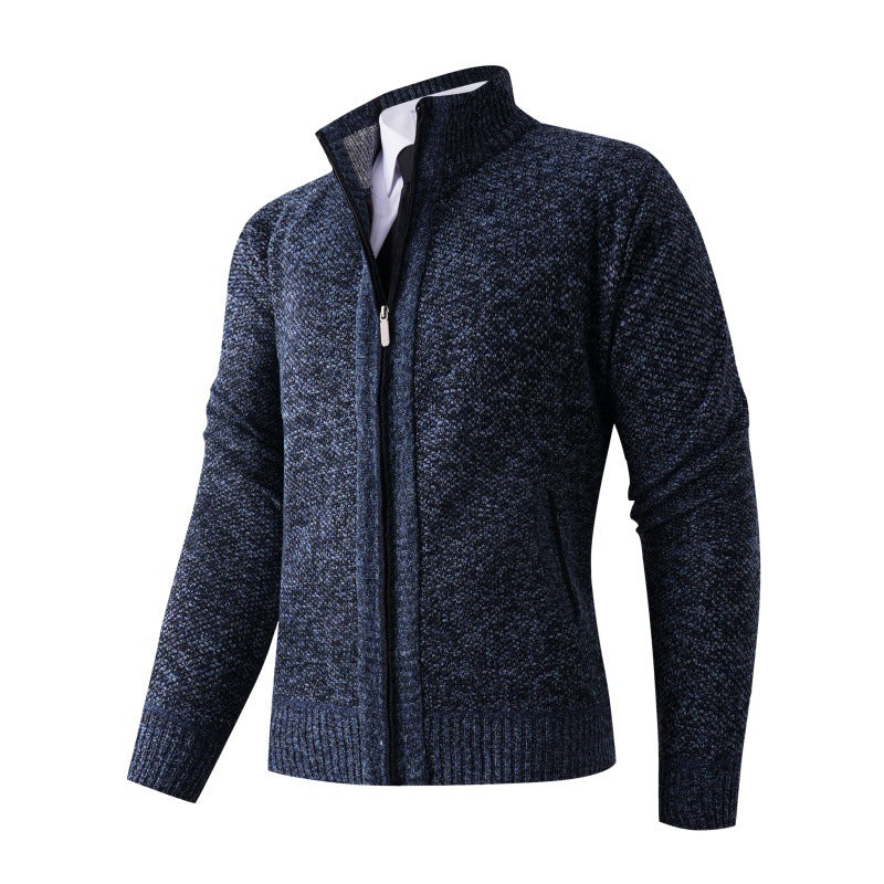 Herren stylische Strickjacke mit hohem Kragen und praktischen Taschen R&B
