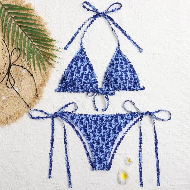 Damen Triangel-Bikini mit floralem Rüschendesign R&B