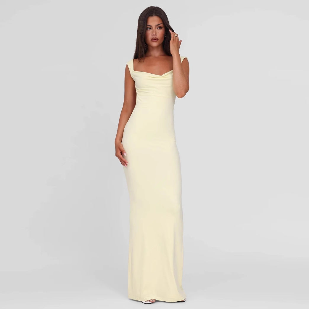 Damen Elegantes Maxikleid mit tiefem Ausschnitt und hochwertigem Stoff R&B