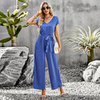 Damen Elegant geschnittener Jumpsuit mit weitem Bein und Taillengürtel R&B
