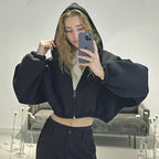 Damen cropped Kapuzenpullover mit oversized Ärmel R&B