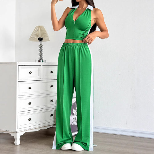 Damen Zweiteiliges Set mit cropped Oberteil und weit geschnittener Hose R&B