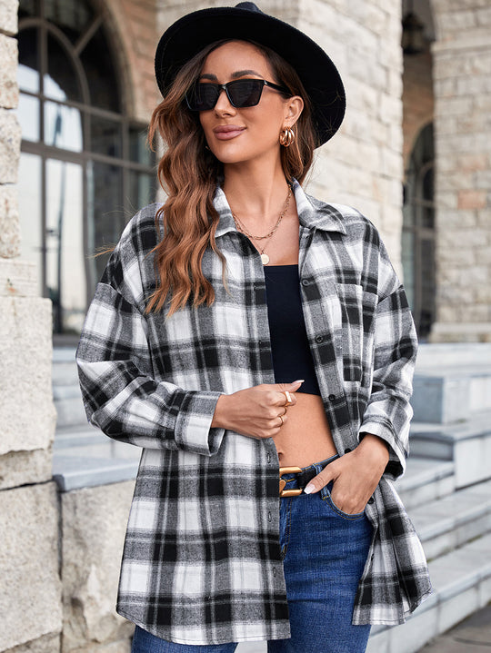 Damen Oversized Karobluse mit modernen Details R&B