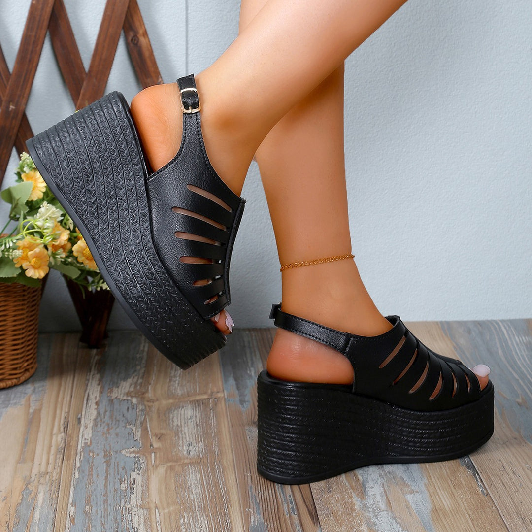 Damen Wedge-Pantoletten mit dekorativem Cut-Out-Design und rutschfester Sohle R&B