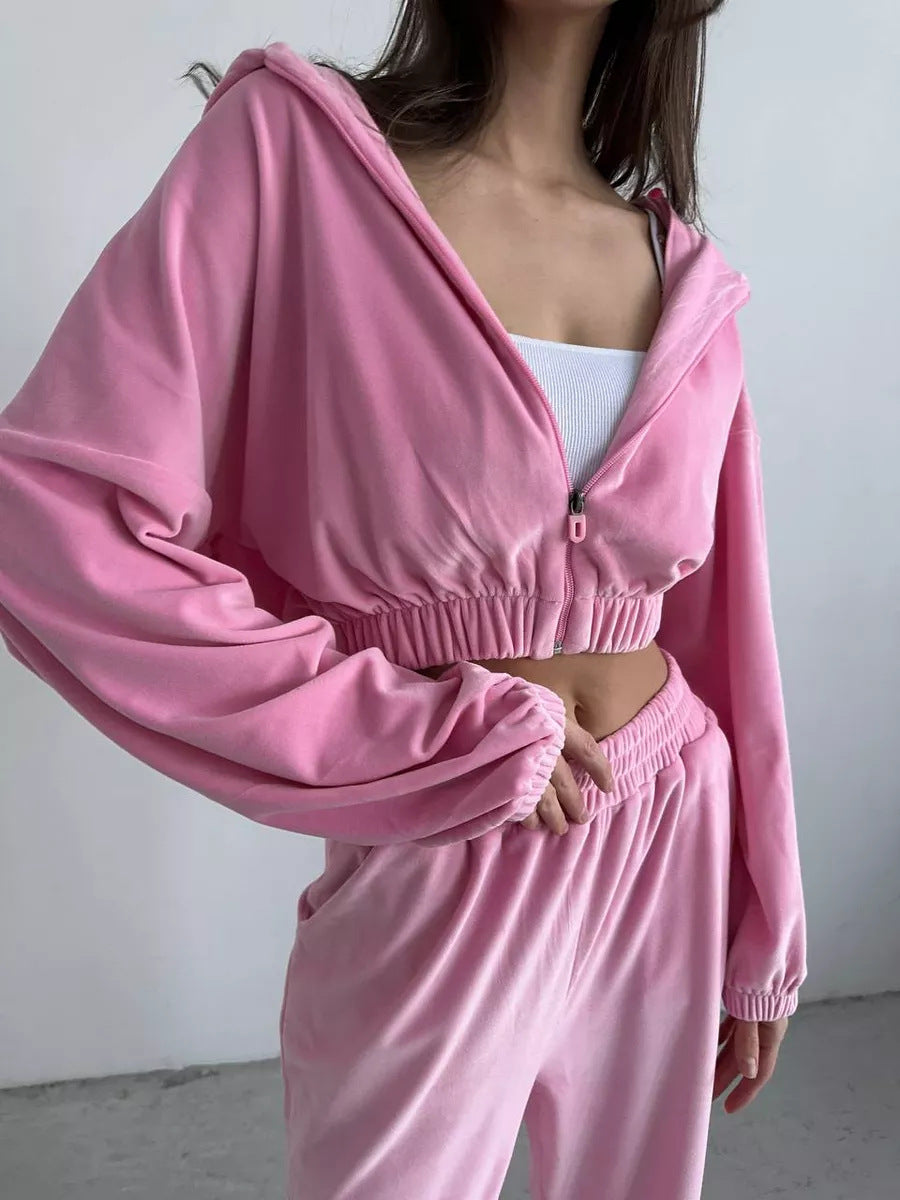 Damen sportliches Fleece Ensemble mit modernem Reißverschluss und elastischem Bund R&B