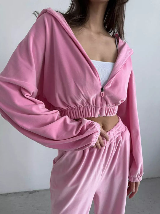 Damen trendige Veloursjacke mit weiten Ärmeln und Bund R&B