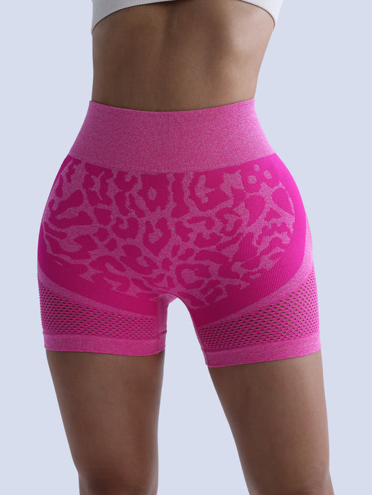 Damen Sportliche Radlerhosen mit atmungsaktivem Mesh-Einsatz und Leopard-Design R&B