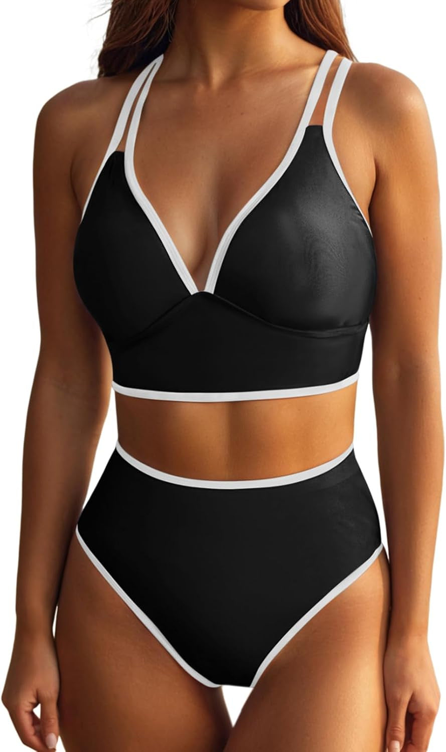 Damen Bikini-Set mit elegantem Hochgeschnittenen Höschen und verstellbaren Trägern R&B
