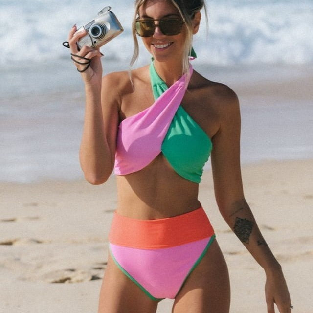 Damen Hochgeschnittener Bikini mit schickem Wickel-Design R&B