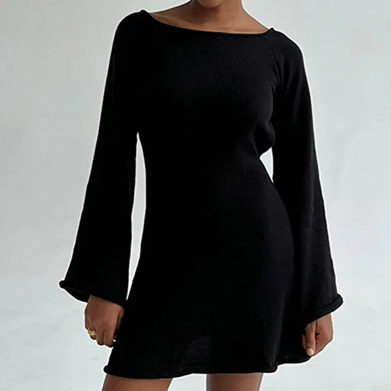 Damen elegantes Strickkleid mit weitem Ärmel und figurbetonter Silhouette R&B