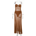 Damen transparenter Strand-Mantel mit verführerischem Cut-Out und zarter Blumenapplikation R&B