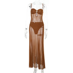 Damen transparenter Strand-Mantel mit verführerischem Cut-Out und zarter Blumenapplikation R&B