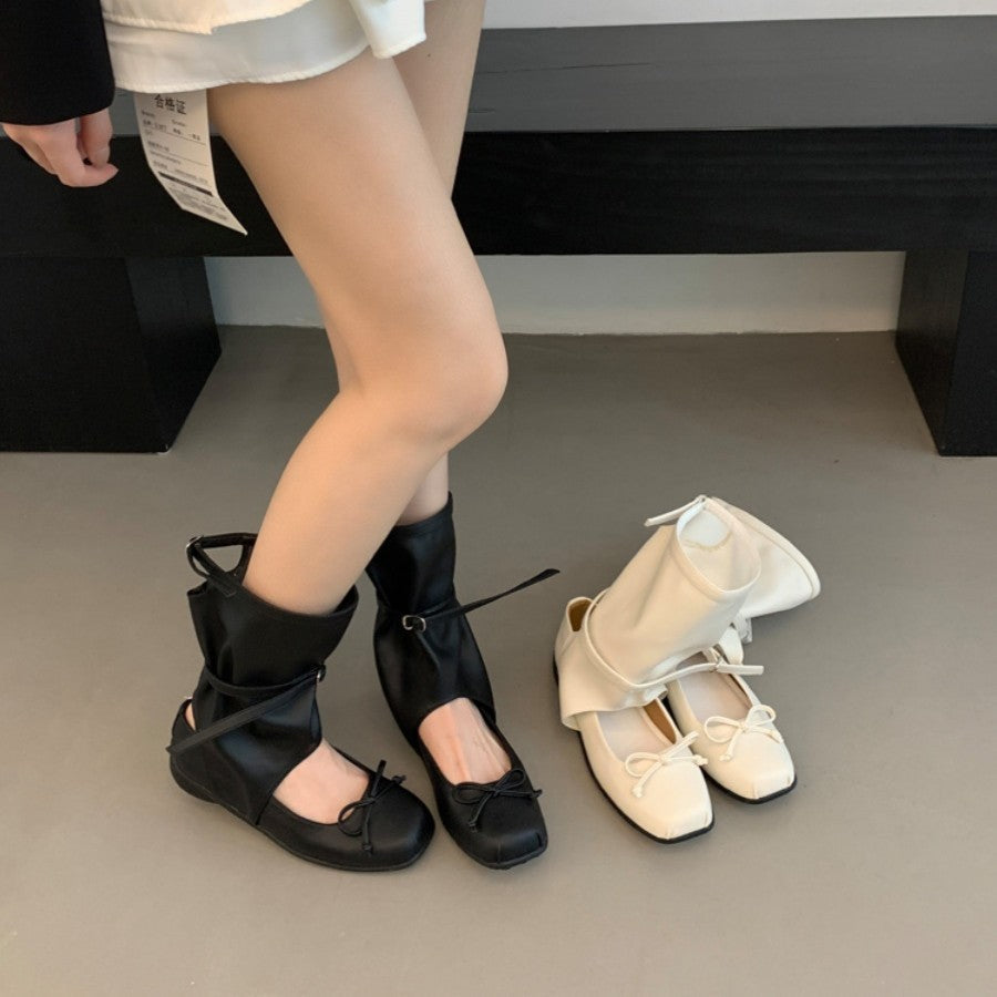 Damen modische Ballerinas mit elastischem Riemen und charmantem Schleifenakzent R&B