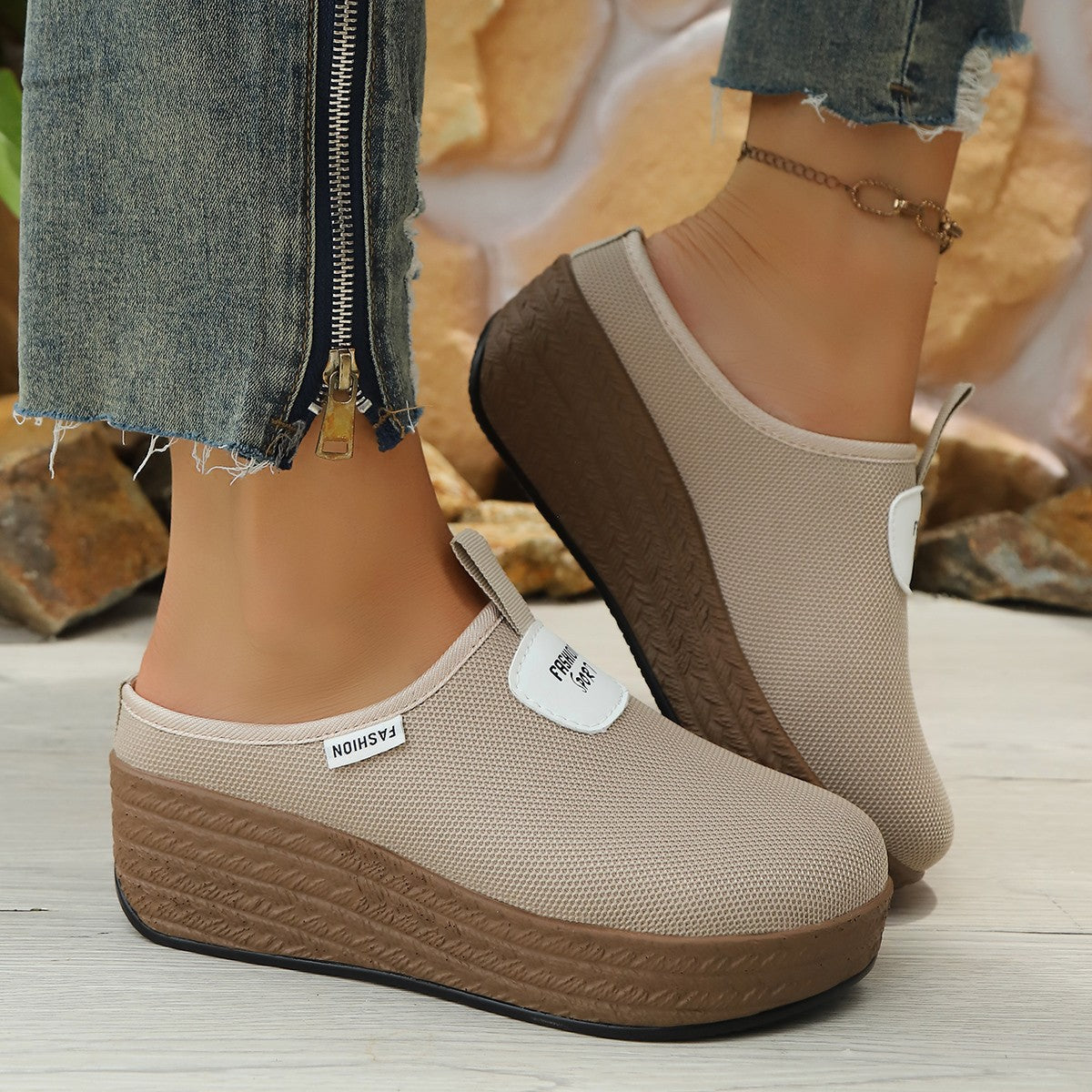 Damen Slipper mit rutschfester Sohle und elastischem Obermaterial R&B