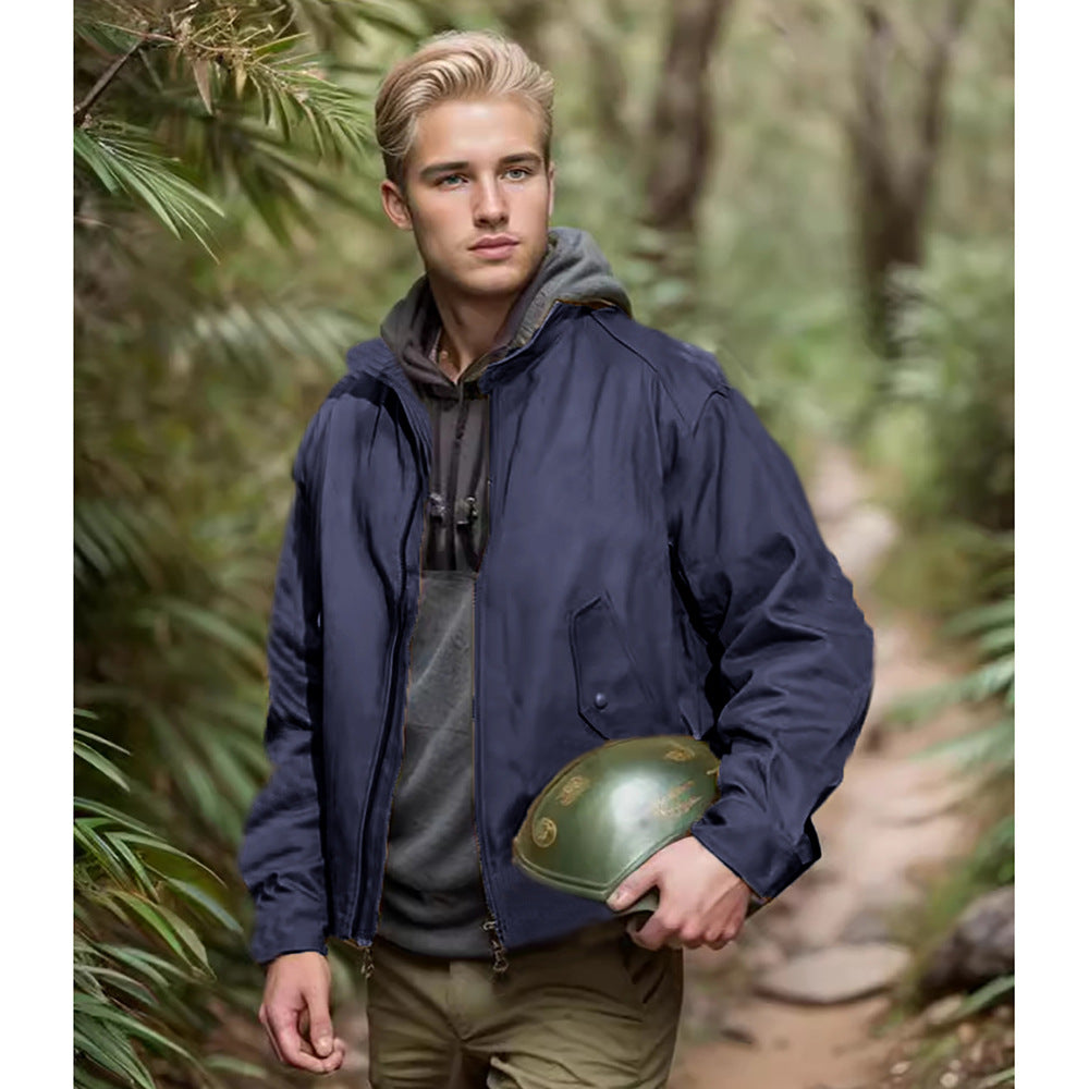 Herren funktionale Outdoor-Jacke mit verstellbarem Kapuzenkragen und praktischen Reißverschlusstaschen R&B