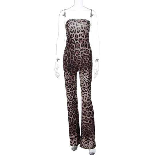 Damen Modischer All-in-One Jumpsuit mit Leopardenmuster und Raffinierter Passform R&B