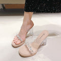 Damen transparente Mules mit funkelndem Strass-Riemchen R&B