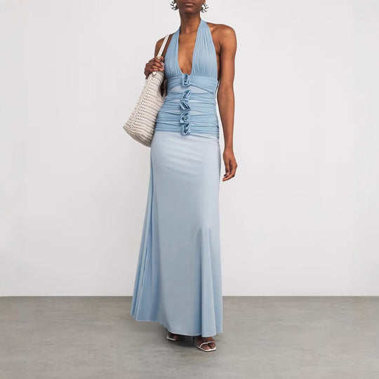 Damen Elegantes Maxikleid mit tiefem V-Ausschnitt und Wickeldetails R&B