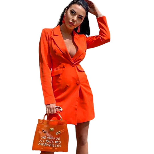 Damen Eleganter Blazer-Kleid mit doppelter Knopfreihe und figurbetontem Schnitt R&B