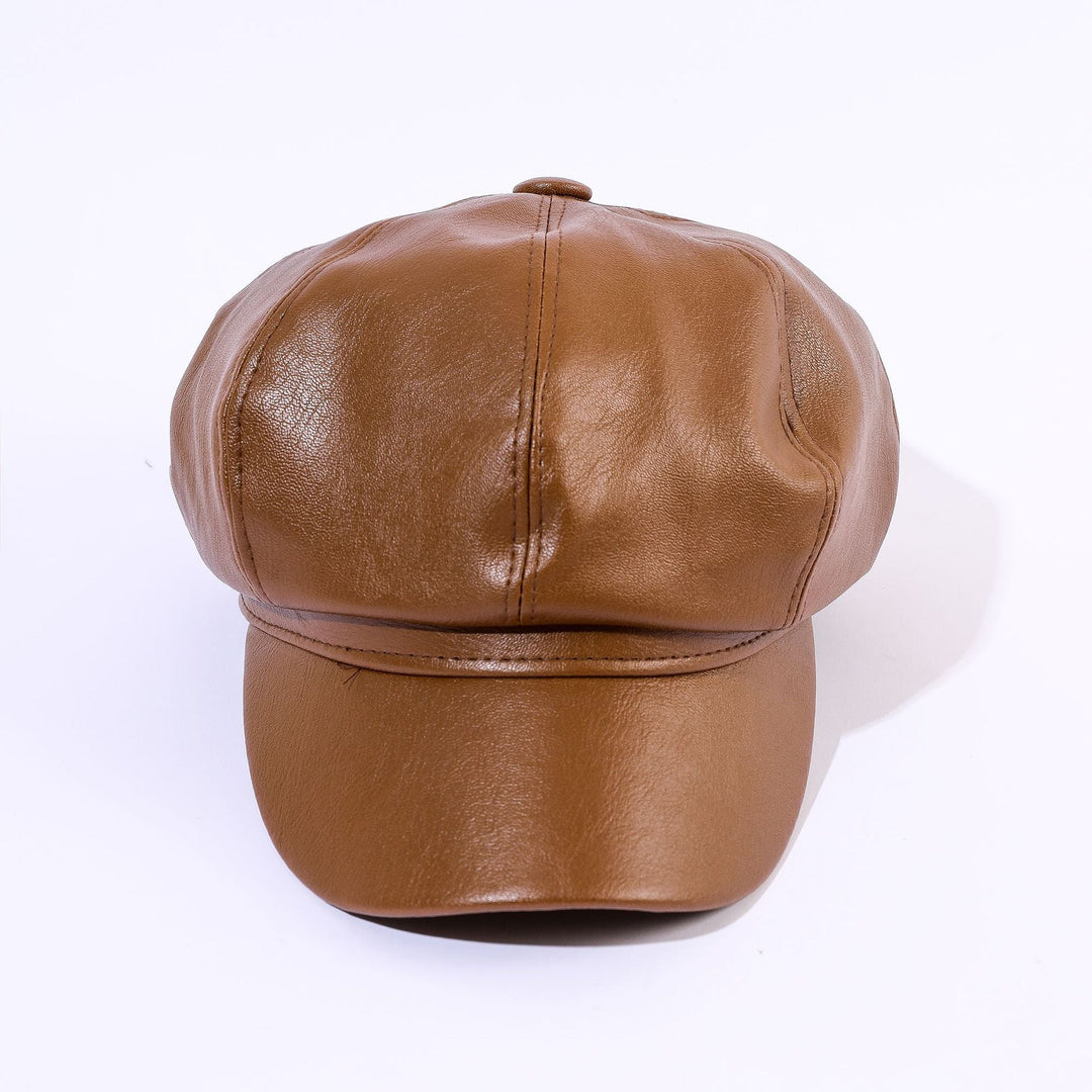Damen Leder-Baker Boy Cap mit Klassischem Design R&B