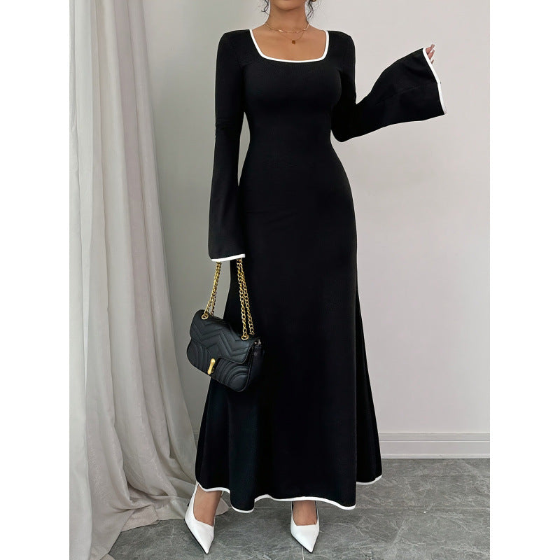 Damen Elegantes Maxikleid mit weiten Ärmeln und quadratischem Ausschnitt R&B