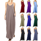 Damen Maxikleid mit verstellbaren Trägern und seitlichen Taschen R&B