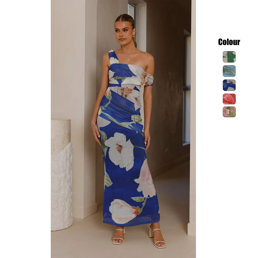 Damen Wickel-Maxikleid mit floralem Muster und elegantem Chiffon-Stoff R&B