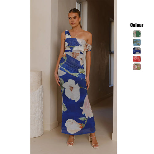 Damen Wickel-Maxikleid mit floralem Muster und elegantem Chiffon-Stoff R&B