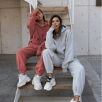 Damen bequeme Loungewear-Kombination mit Kapuze und elastischem Bund R&B