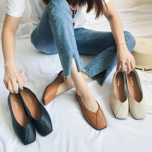 Damen nan quadratische Ballerina-Slipper aus weichem Kunstleder mit gepolstertem Komfortfußbett R&B
