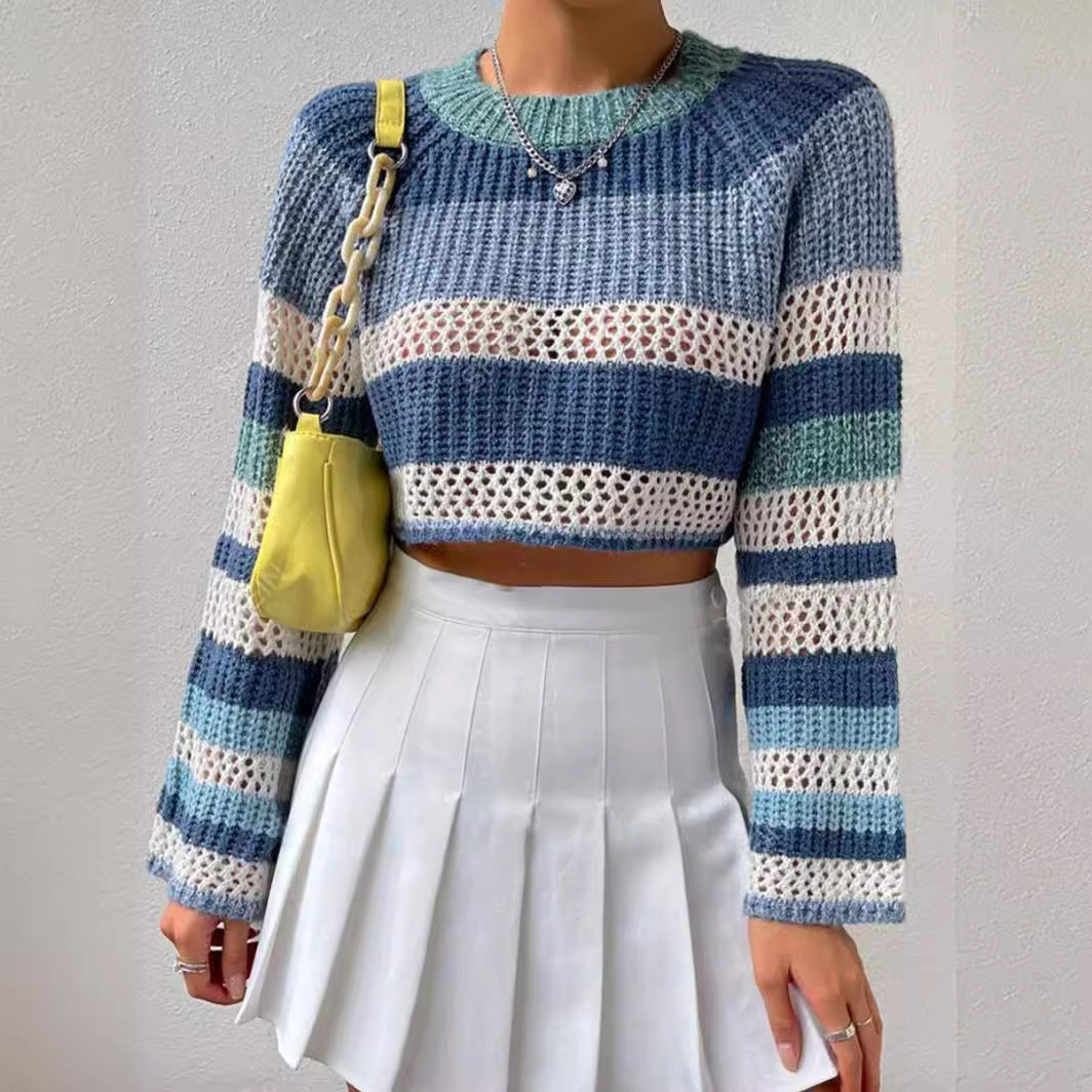 Damen luftiger, gestreifter Strickpullover mit weitem Schnitt R&B