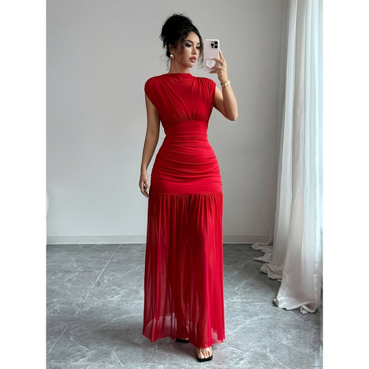 Damen Elegantes Maxikleid mit figurbetontem Schnitt und fließendem Rock R&B