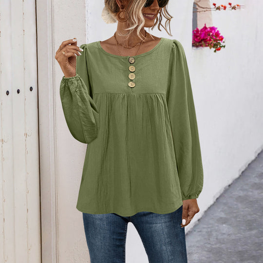Damen Bluse mit Knopfdetails und voluminösen Ärmeln R&B