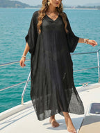 Damen luftiger Strandkaftan mit V-Ausschnitt R&B